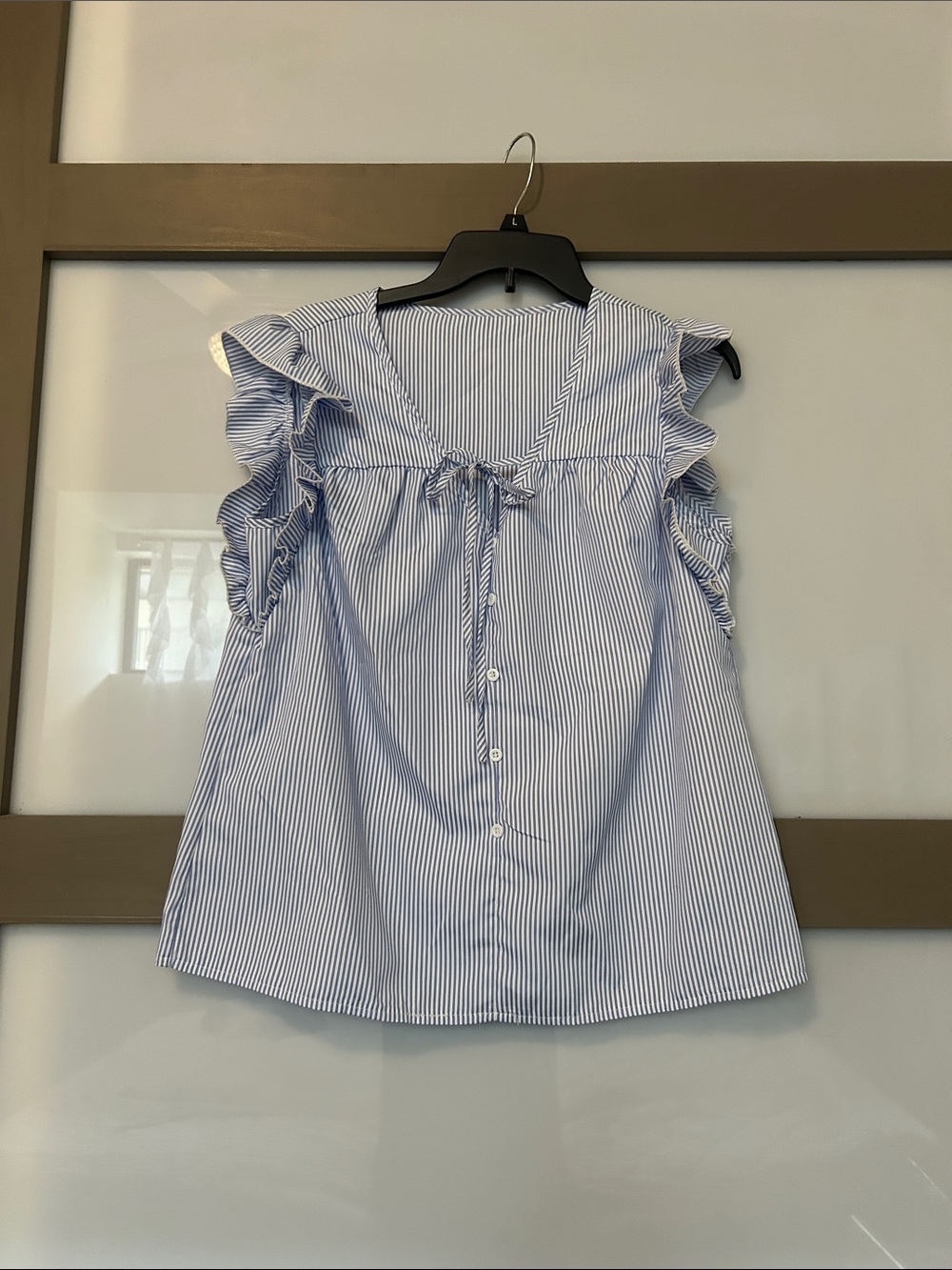 SHEIN Light Blue & White Striped Button-Up Blouse